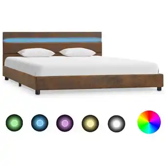 ManoMano Bett mit led - Jugendbett Bettgestell Braun Stoff 140 x 200 cm BV391327 Bonnevie Angebot