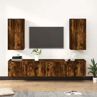 ManoMano 4-tlg. TV-Möbel TV-Lowboard,TV-Schrank-Set für Wohnzimmer TV-Wandschränke Räuchereiche Holzwerkstoff Maisonchic 57458 - Braun Angebot