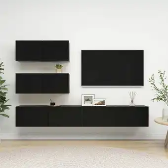 ManoMano 4-tlg. TV-Möbel TV-Lowboard,TV-Schrank-Set für Wohnzimmer TV-Wandschränke Schwarz Holzwerkstoff Maisonchic 81106 - Schwarz Angebot