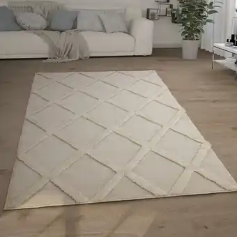 ManoMano Hochflor Teppich Wohnzimmer Shaggy 3D Optik Ethno Boho Vintage Look Weich 200x280 cm, Creme 5 - Paco Home Angebot