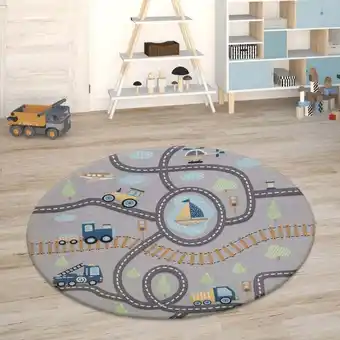 ManoMano Paco Home - Kinderteppich Teppich Kinderzimmer Spielmatte Straßenteppich Spielteppich 120 cm Rund, Grau 2 Angebot