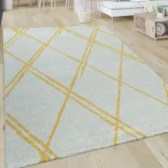 ManoMano Wohnzimmer-Teppich, Kurzflor Im Skandi-Stil Mit Rauten-Muster, In Weiß Gelb 80x300 cm - Paco Home Angebot