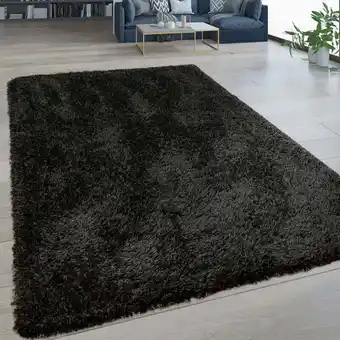 ManoMano Hochflor Wohnzimmer Teppich Waschbar Shaggy Flokati Optik Einfarbig In Schwarz 120x160 cm - Paco Home Angebot