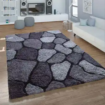 ManoMano Paco Home Hochflor Wohnzimmer Teppich Shaggy Konturenschnitt Stein Design In Anthrazit 240x340 cm Angebot