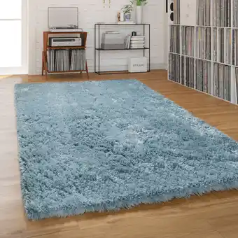 ManoMano Hochflor Teppich Wohnzimmer Shaggy Pastell Einfarbig Weich Flauschig Langflor Türkis, 200 cm Rund - Paco Home Angebot