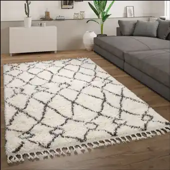 ManoMano Hochflor Teppich Wohnzimmer Shaggy Skandinavisch Fransen Flauschig Modern 140x200 cm, Creme - Paco Home Angebot