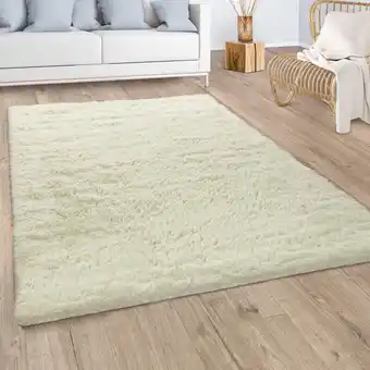 ManoMano Hochflor Teppich Wohnzimmer Fellteppich Kunstfell Weich Rutschfest Gelblich-Weiß ø 120 cm Rund - Paco Home Angebot