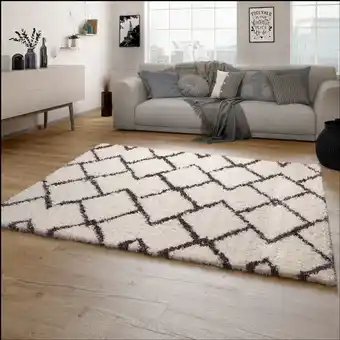 ManoMano Hochflor Teppich Wohnzimmer Shaggy Langflor Skandinavisches Rauten Muster Modern 60x90 cm, Creme 3 - Paco Home Angebot