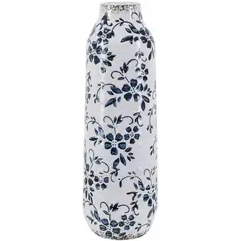 ManoMano Beliani - Blumenvase Steinzeug weiß 30 cm hoch mit blauem Blumenmotiv wasserdicht Mulai - Weiß Angebot