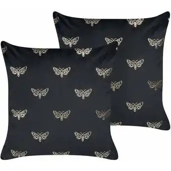 ManoMano Beliani - Dekokissen Samt schwarz / gold 45 x 45 cm im 2er Set Schmetterling Muster Yuzuri - Schwarz Angebot