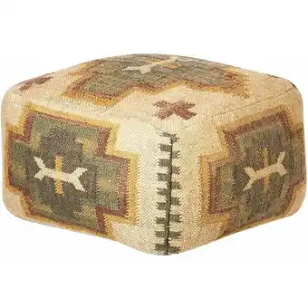 ManoMano Pouf Jute und Wolle beige / bunt quadratisch 50x50x30 cm orientalisch Pulicat - Beige Angebot