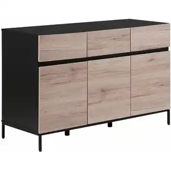 ManoMano Sideboard Holzoptik hellbraun Metallgestell schwarz mit 3 Schubladen Sydney - Heller Holzfarbton Angebot