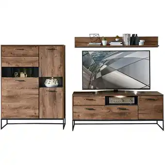 ManoMano TV-Wohnwand-Set MINNEAPOLIS-55 Industrial-Design in Haveleiche Cognac Dekor mit Matera anthrazit, b/h/t ca: 310/165/48 cm - b Angebot