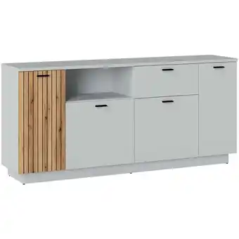 ManoMano Sideboard 180cm, grau mit Eiche, Rillenoptik, ASHBURTON-129 - grau Angebot