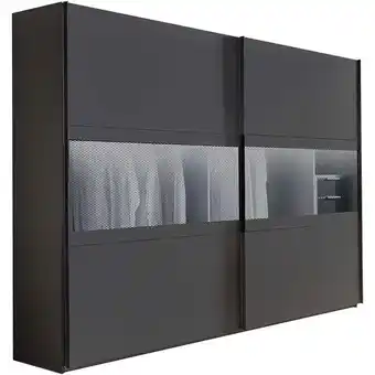 ManoMano Schwebetürenschrank Kleiderschrank, 250cm, in graphit mit grauem Wabenglas AGAETE-43, b/h/t ca. 250/216/65 cm - grau Angebot