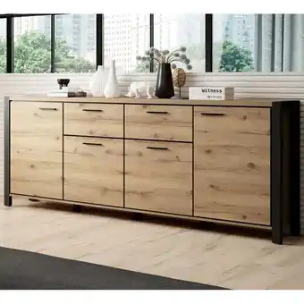 ManoMano Großes Wohnzimmer Sideboard ACCRA-83 in Taurus Eiche Nb. mit schwarzem Gestell, B/H/T: ca. 213/91/41 cm - braun Angebot