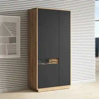 ManoMano Moderner Wohnzimmerschrank Eiche Taurus Nb. inkl. led Beleuchtung ALBANY-83 mit Absetzungen in schwarz matt, b/h/t: ca. 92/18 Angebot