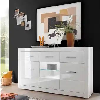 ManoMano Anrichte Sideboard BALVE-61 in weiß Hochglanz mit Glasausschnitt und Beleuchtung BxHxT: 164x97x42cm - weiß Angebot