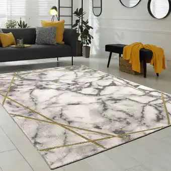 ManoMano Wohnzimmer-Teppiche Grau Gold Weich Marmor Optik Kurzflor mit vers. Designs 200x290 cm, Gold 3 - Paco Home Angebot