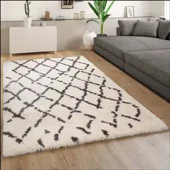 ManoMano Hochflor-Teppich, Shaggy Im Flokati-Stil Mit Rauten-Muster In Grau Weiß 200 cm Quadrat - Paco Home Angebot