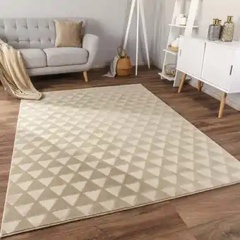 ManoMano Teppich Wohnzimmer Kurzflor Rutschfest Skandi Boho Design Einfarbig Geometrisch 160x220 cm, Beige 2 - Paco Home Angebot