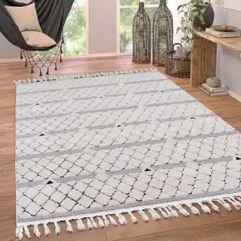 ManoMano Teppich Wohnzimmer Kurzflor Modern Ethno Skandi Rautenmuster 3D Effekt Fransen Grau, 160 cm Rund - Paco Home Angebot