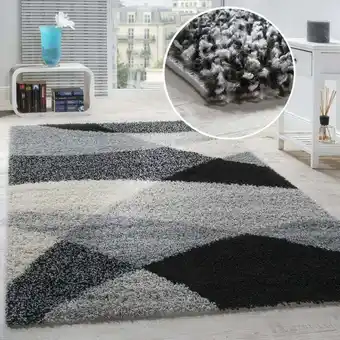 ManoMano Shaggy Teppich Hochflor Langflor Weich Geometrisch Gemustert Grau Schwarz 300x400 cm - Paco Home Angebot