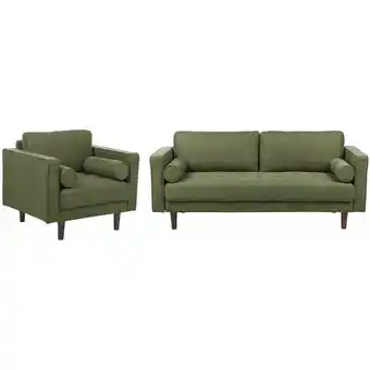 ManoMano Sofa Set 2-teilig Stoff grün Holzbeine dicke Sitzkissen 3-Sitzer & Sessel Nurmo - Grün Angebot