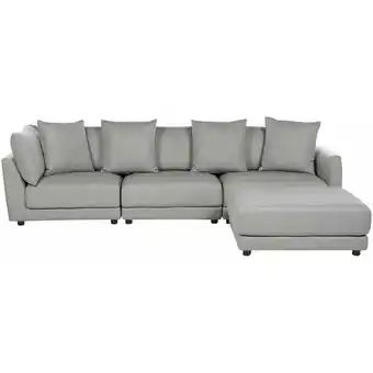 ManoMano 3-Sitzer Sofa Stoffbezug grau mit Ottomane Dekokissen dicken Sitzkissen Sigtuna - Grau Angebot