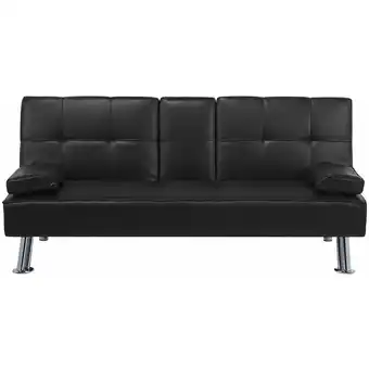 ManoMano 3-Sitzer Schlafsofa Kunstleder schwarz integrierter Tisch Klapparmlehne Roxen - Schwarz Angebot