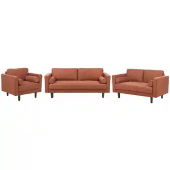 ManoMano Sofa Set Stoff braun Holzbeine dicke Sitzkissen 3-Sitzer 2-Sitzer & Sessel Nurmo - Braun Angebot