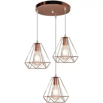 ManoMano Axhup - Pendelleuchte Vintage 3 Flammig Hängelampe mit Käfig E27 Art Ø20cm Diamant Lampen für für Wohnzimmer Esszimmer (Roség Angebot