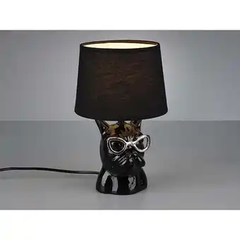 ManoMano Meinewunschleuchte - Coole led Tischleuchte Keramik Hund mit Stoffschirm Ø18cm in Schwarz, Höhe 29cm Angebot