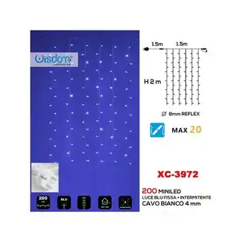 ManoMano Trade Shop Traesio - weihnachtslichtvorhang 200 led blaues gleichmässiges licht + blinkendes weisses licht XC-3972 Angebot