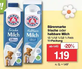 Famila Nord West Bärenmarke Frische  oder haltbare Milch 1 l Packung Angebot