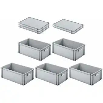 ManoMano SuperSparSet 5x Eurobehälter mit geschlossenem Griff und Scharnierdeckel HxBxT 22x40x60cm 38 Liter Grau Eurobox, Transportbox Angebot