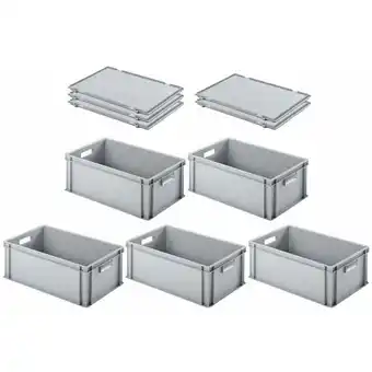 ManoMano SuperSparSet 5x Eurobehälter mit offenem Griff und Scharnierdeckel HxBxT 22x40x60cm 38 Liter Grau Eurobox, Transportbox, Tran Angebot