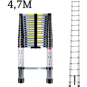 ManoMano Axhup - 4,7M Teleskopleiter aus Aluminium Höhen Verstellbar, Loftleiter mit Stabilisator, 150 kg/330P Belastbarkeit (Silber) Angebot