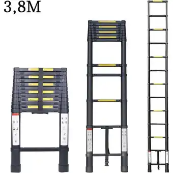 ManoMano Axhup - 3,8M Teleskopleiter aus Aluminium Höhen Verstellbar, Loftleiter mit Stabilisator, 150 kg/330P Belastbarkeit (Schwarz) Angebot