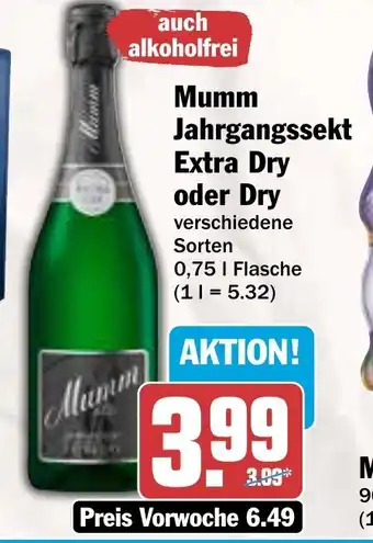 AEZ Mumm Jahrgangssekt Extra Dry oder Dry 0,75l flasche Angebot