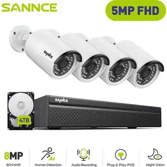 ManoMano Sannce - PoE Videoüberwachungssets,4K nvr 45MP kamera SmartIR IP66 H265+ Eingebautes Mikrofon SmartIR Nachtsicht überwachungs Angebot