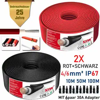 ManoMano 2PACK Solarkabel Rot+Schwarz 100+100m 4mm² 12AWG 1800V Verlängerungskabel inkl.Solarstecker Halogenfrei IP67 Doppelt Isoliert Angebot