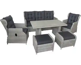 Hornbach Dining-Set Gartenmöbelset Loungeset 5 -Sitzer bestehend aus: Dreisitzer-Sofa,2 Sessel,2 Hocker,Tisch,inkl, Auflagen Polyratta Angebot