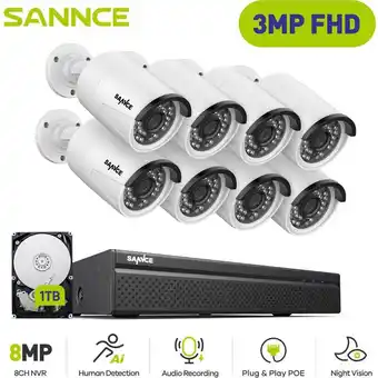 ManoMano Videoüberwachungsset 3MP nvr 8KAMERAS smart ir nachtsicht wasserdichtigkeit sicherheitssystem - 1TB hdd - Sannce Angebot