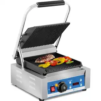 ManoMano Kontakgrill geriffelt Panini Toaster Elektro Grillplatte Timer 1.800 w Gastro - Silbern Angebot