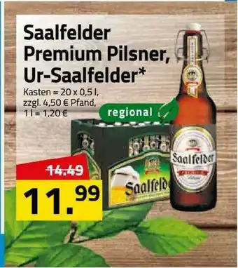 Logo Getränkemarkt Saalfelder Premium Pilsner, Ur-saalfelder Angebot