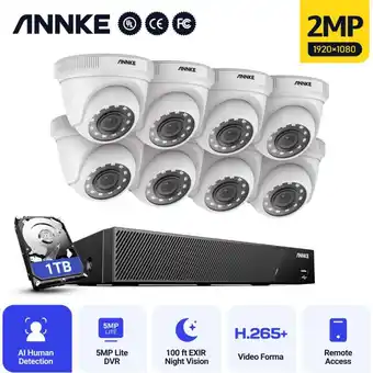 ManoMano 5MP Kit de vidéosurveillance 8CH dvr 8Caméras Smart ir Vision Nocturne IP66 Étanche app à Distance Sécurité Set-1TB hdd - Ann Angebot