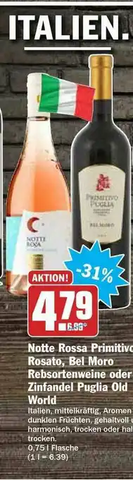 Hit Notte Rossa Primitivo Rosato, Bel Moro Rebsortenweine Oder Zinfandel Puglia Old World Angebot