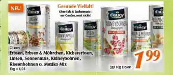 inkoop D'aucy Erbsen, Erbsen & Möhrchen, Kichererbsen, Linsen, Sonnenmais, Kidneybohnen, Riesenbohnen Oder Mexiko Mix Angebot