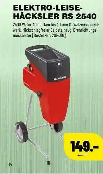 Leitermann Baumarkt Einhell Elektro-leise-häcksler Rs2540 Angebot